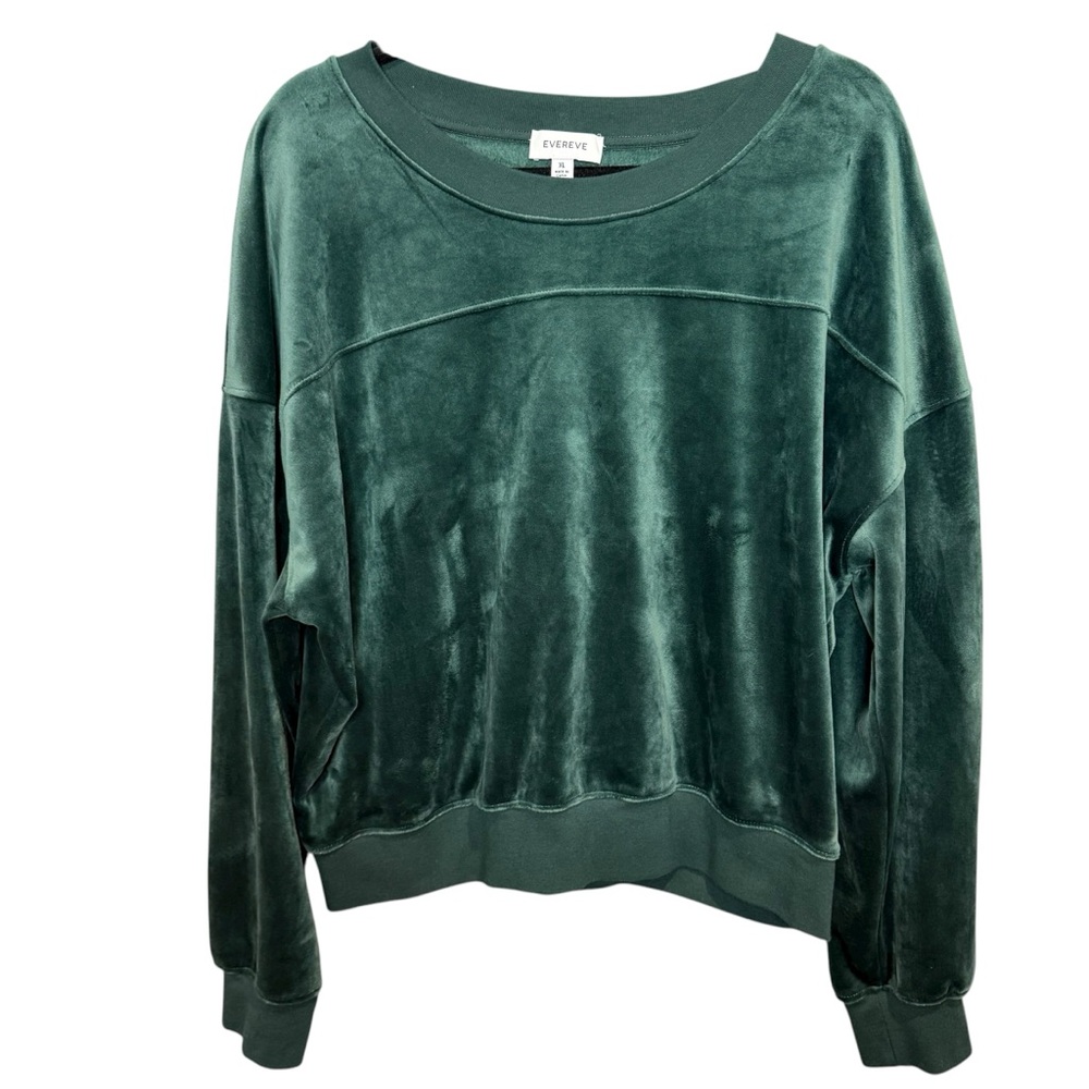 Evereve Green Velour Crew Sweater Size XL‎